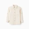 Long sleeve striped shirt in linen for boys, light beige