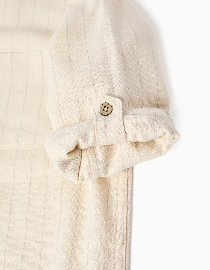Long sleeve striped shirt in linen for boys, light beige