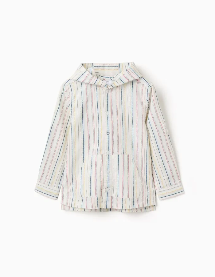 Long sleeve cotton shirt with stripes B&S for boys, multicolour