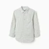 Long sleeve cotton shirt with Vichy pattern B&S for boys, white/green