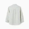 Long sleeve cotton shirt with Vichy pattern B&S for boys, white/green