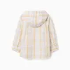 Checked cotton shirt with hood B&S for boys, white/yellow/blue/red