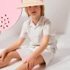 Short sleeve cotton shirt with stripes B&S for boys, white/yellow/blue