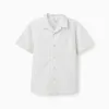 Short sleeve cotton shirt with stripes B&S for boys, white/yellow/blue