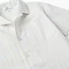 Short sleeve cotton shirt with stripes B&S for boys, white/yellow/blue