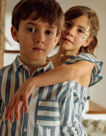 Striped cotton and linen shirt You&Me for boys, white/blue