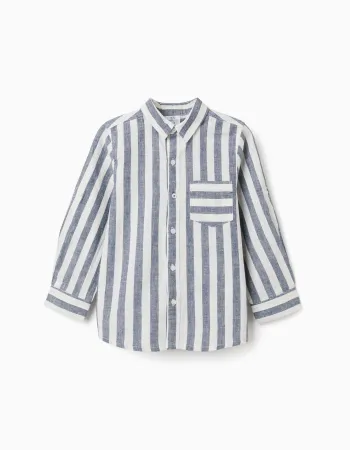 Striped cotton and linen shirt You&Me for boys, white/blue