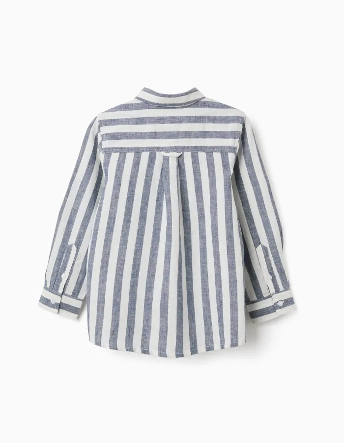 Striped cotton and linen shirt You&Me for boys, white/blue