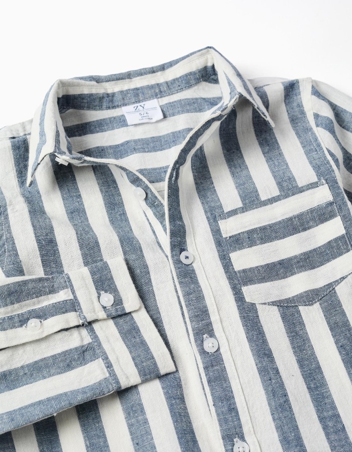 Striped cotton and linen shirt You&Me for boys, white/blue