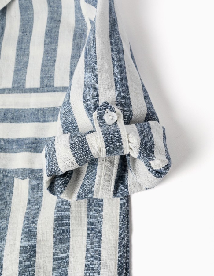Striped cotton and linen shirt You&Me for boys, white/blue