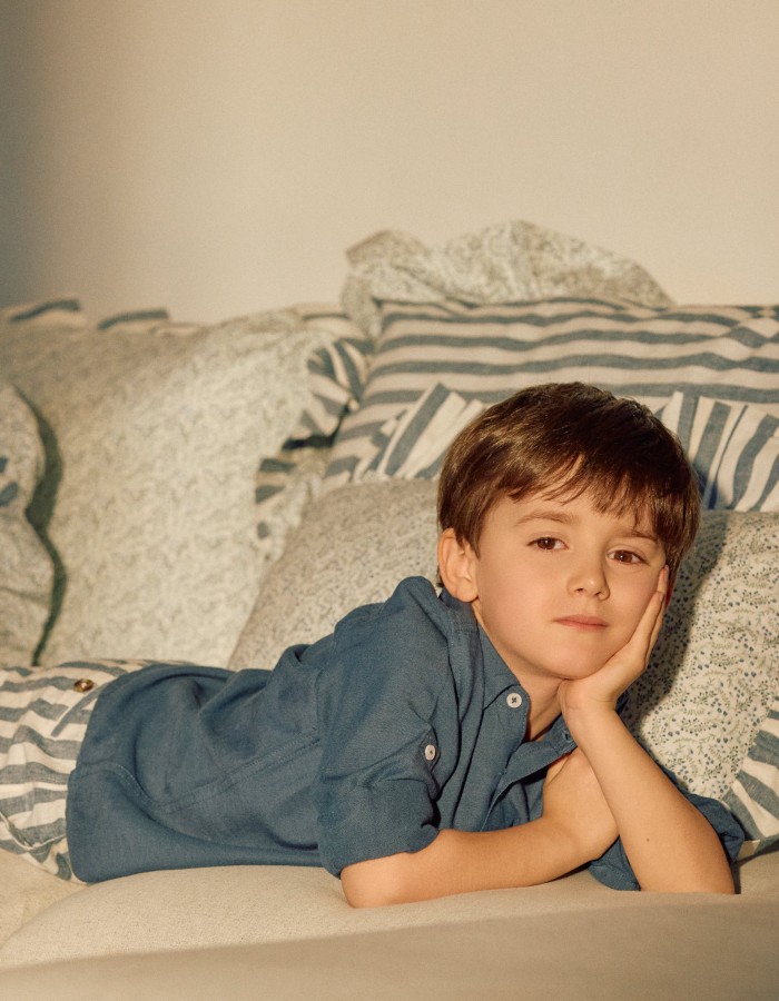 Shirt in linen with roll-up sleeves You&Me for boys, blue