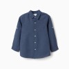 Shirt in linen with roll-up sleeves You&Me for boys, blue