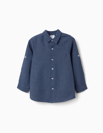 Shirt in linen with roll-up sleeves You&Me for boys, blue