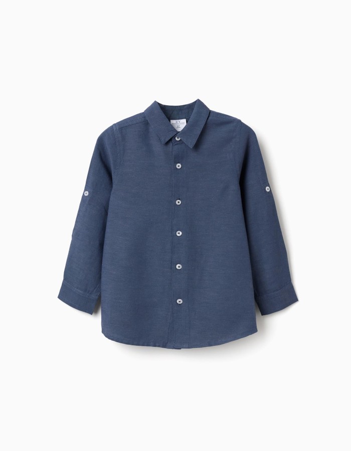 Shirt in linen with roll-up sleeves You&Me for boys, blue