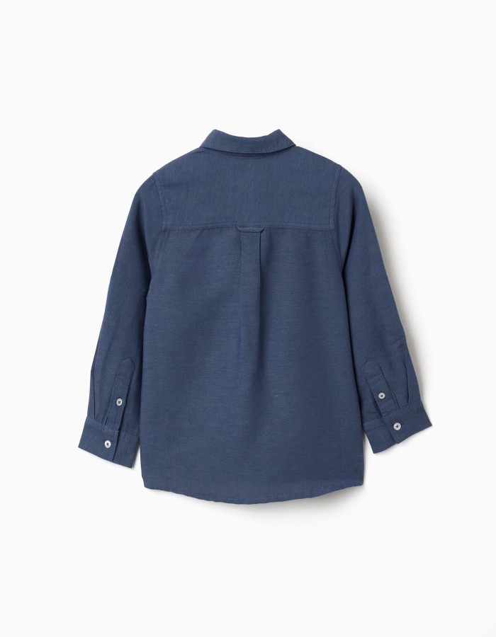 Shirt in linen with roll-up sleeves You&Me for boys, blue