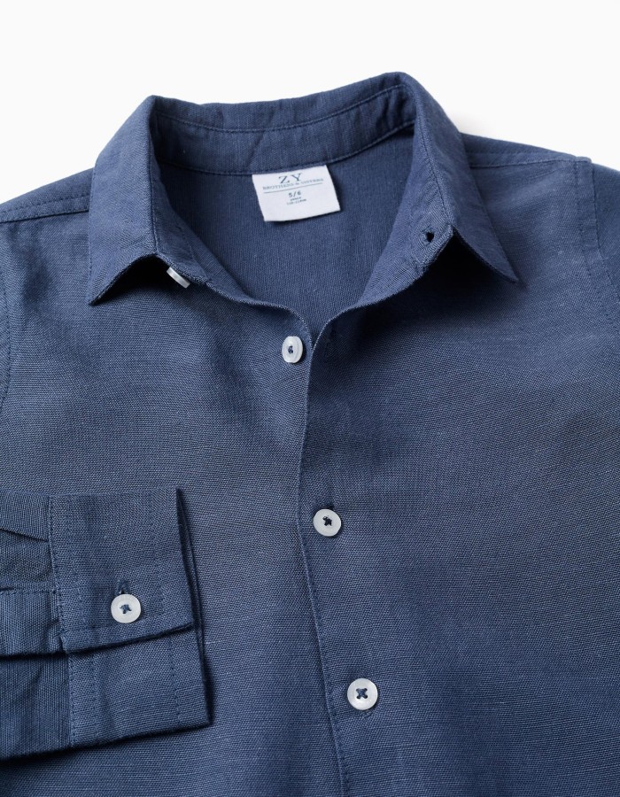 Shirt in linen with roll-up sleeves You&Me for boys, blue