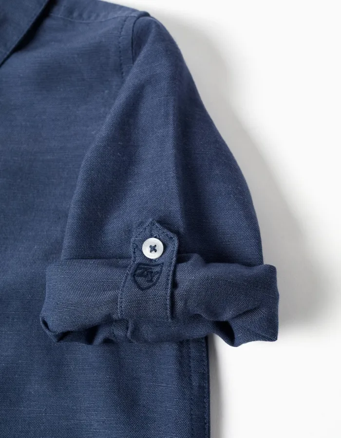Shirt in linen with roll-up sleeves You&Me for boys, blue