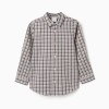 Long sleeve cotton shirt with checked pattern for boys, blue/beige