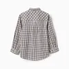 Long sleeve cotton shirt with checked pattern for boys, blue/beige
