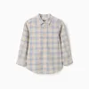 Long sleeve cotton checked shirt for boys, light beige/blue/brown