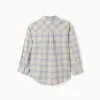 Long sleeve cotton checked shirt for boys, light beige/blue/brown