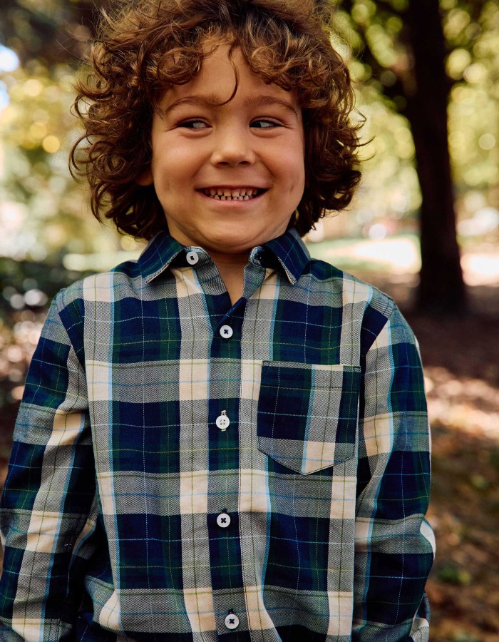 Long sleeve checked cotton shirt B&S for boys, blue/green/beige