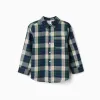 Long sleeve checked cotton shirt B&S for boys, blue/green/beige