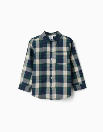 Long sleeve checked cotton shirt B&S for boys, blue/green/beige