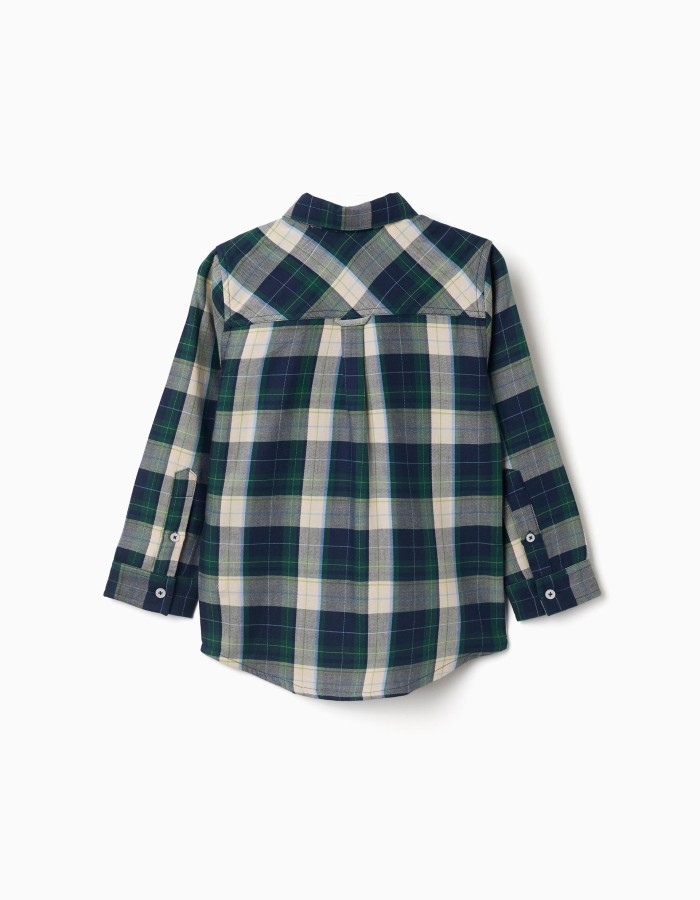 Long sleeve checked cotton shirt B&S for boys, blue/green/beige