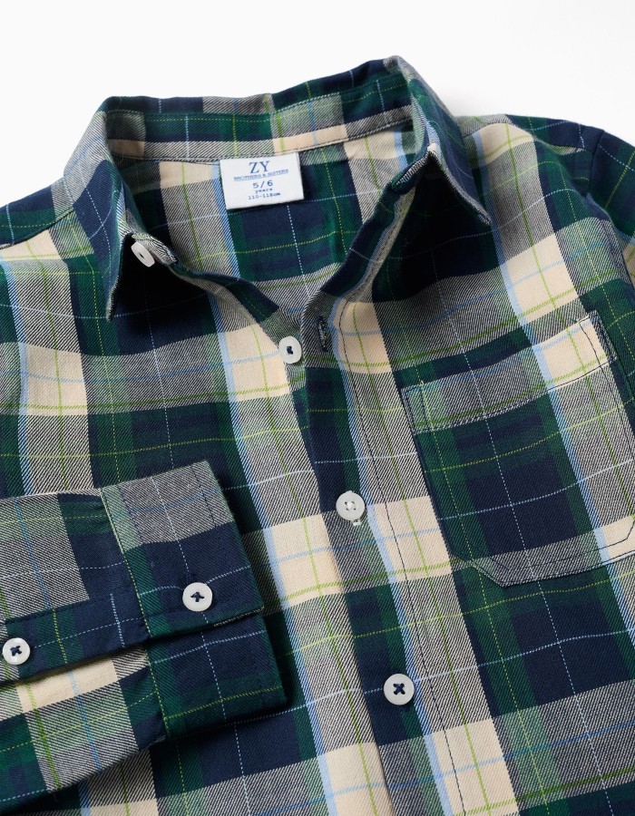 Long sleeve checked cotton shirt B&S for boys, blue/green/beige