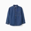 Long sleeve denim shirt with chest pocket for boys, blue