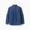 Long sleeve denim shirt with chest pocket for boys, blue