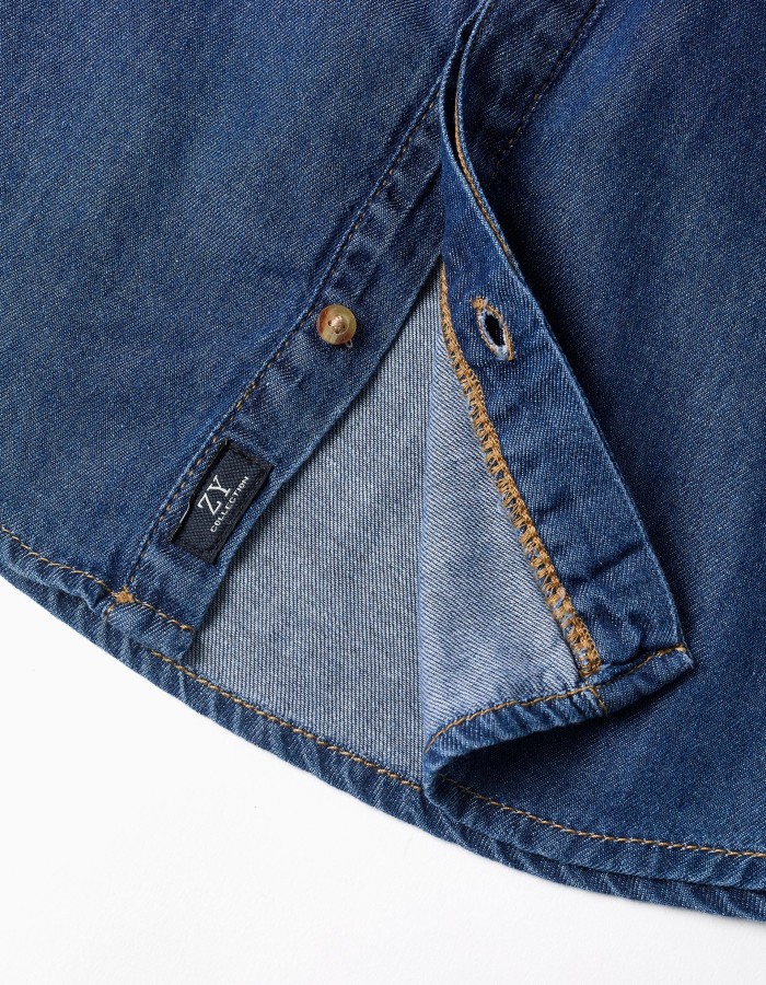 Long sleeve denim shirt with chest pocket for boys, blue