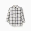 Long sleeve flannel shirt with check pattern for boys, white/navy blue