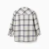 Long sleeve flannel shirt with check pattern for boys, white/navy blue