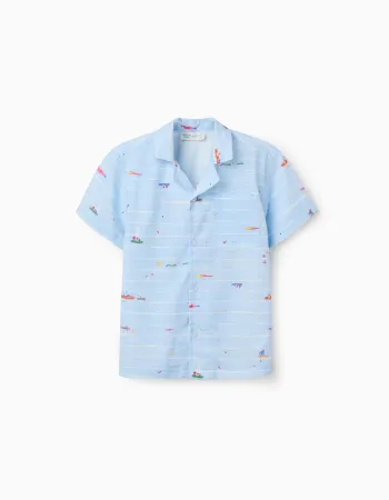 Cotton shirt with print Carolina Celas x Zippy for boys, light blue