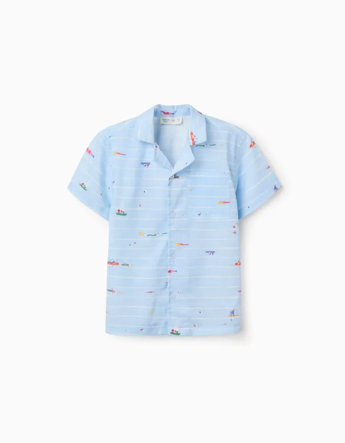 Cotton shirt with print Carolina Celas x Zippy for boys, light blue