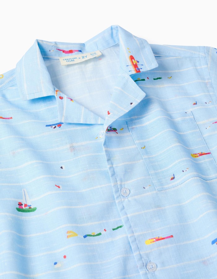 Cotton shirt with print Carolina Celas x Zippy for boys, light blue