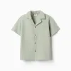 Short sleeve shirt in double gauze cotton for boys, light green