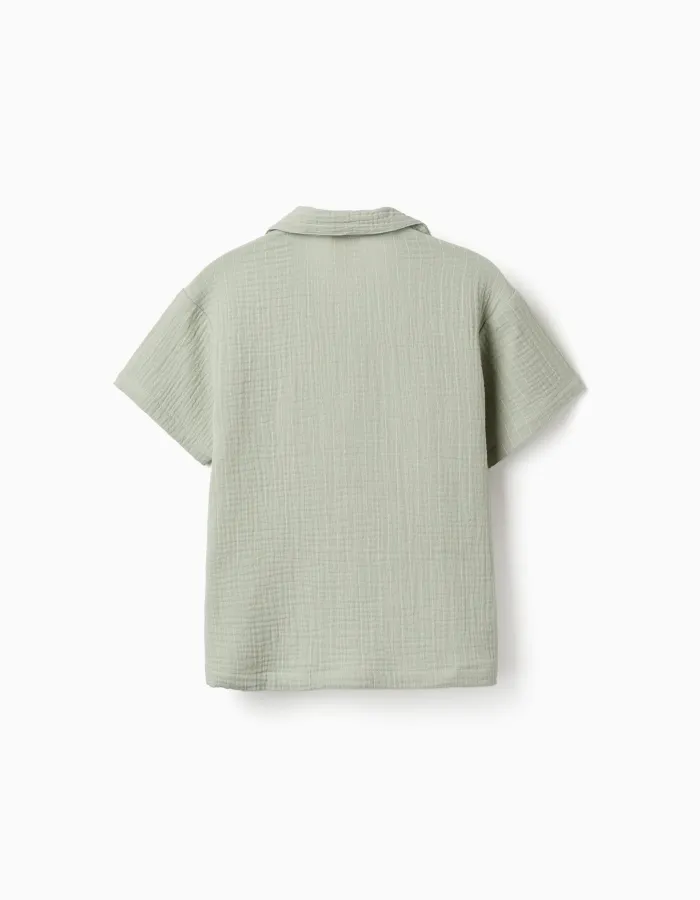 Short sleeve shirt in double gauze cotton for boys, light green