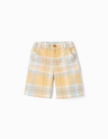 Cotton Checked Shorts for Boys 'B&S', Yellow