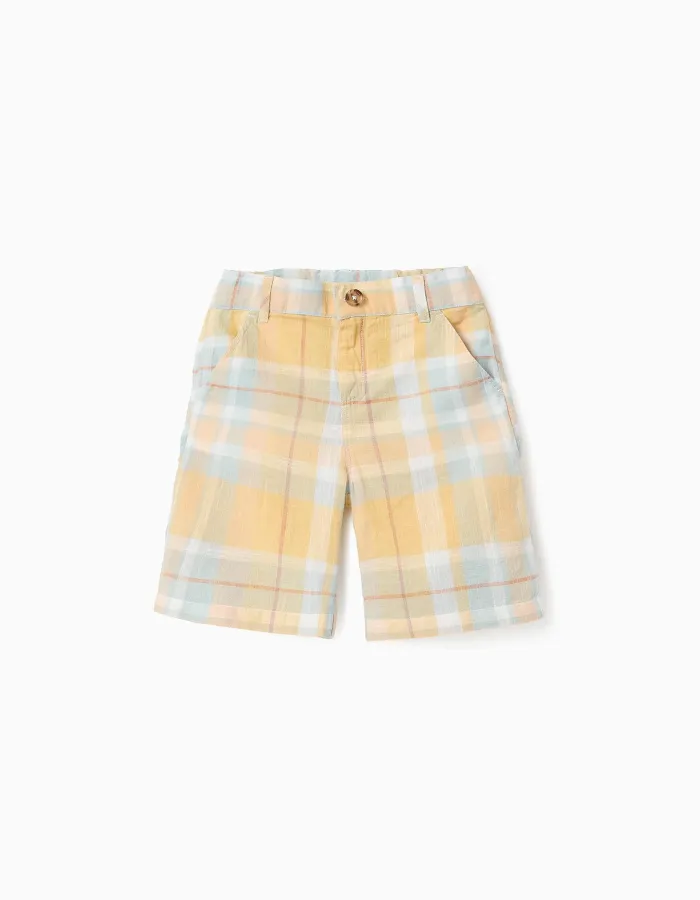 Cotton Checked Shorts for Boys 'B&S', Yellow