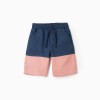 Bicolour Twill Shorts for Girls, Blue/Pink