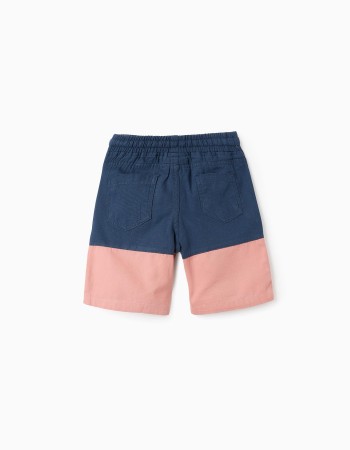 Bicolour Twill Shorts for Girls, Blue/Pink