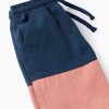 Bicolour Twill Shorts for Girls, Blue/Pink