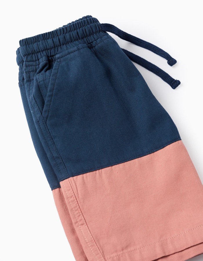 Bicolour Twill Shorts for Girls, Blue/Pink