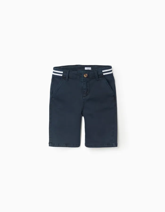 Twill chino shorts with striped tape for boys, dark blue