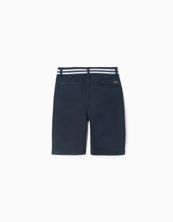 Twill chino shorts with striped tape for boys, dark blue