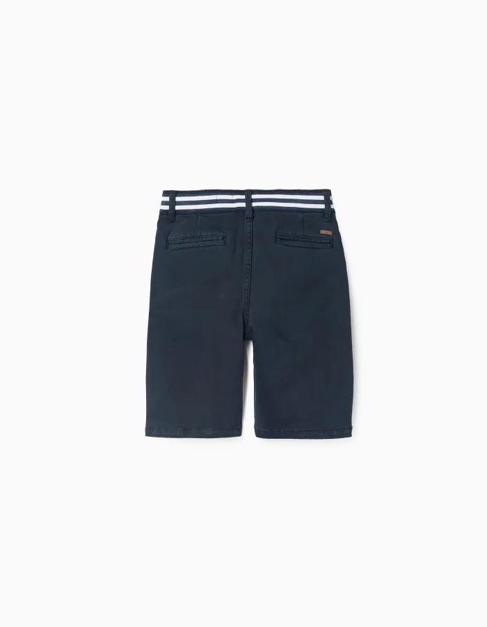 Twill chino shorts with striped tape for boys, dark blue