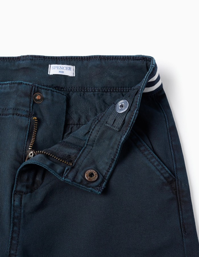 Twill chino shorts with striped tape for boys, dark blue